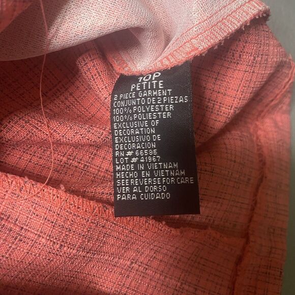 PERCEPTIONS PETITE Blouse Plaid Fitted Waist Tab Short Sleeve Womens 10P Peach - Picture 7 of 8